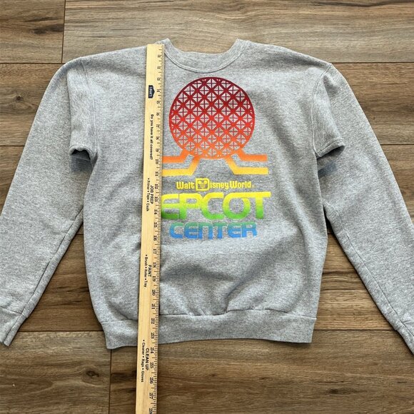 Disney World Parks Epcot Center Sweatshirt SZ Small Gray Rainbow Spaceship Earth - Picture 3 of 8